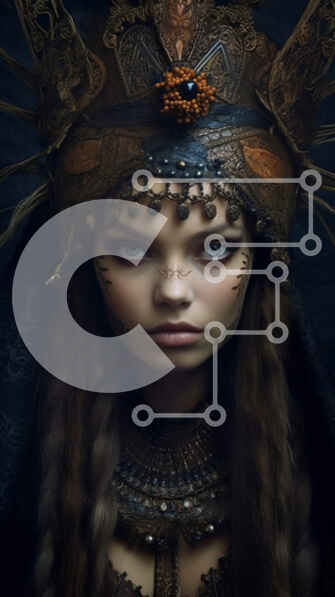 Intra Συλλεκτικό Ξύλινο Παζλ Plywood  4mm - Γαλήνια γυναίκα με μακριά μαλλιά σε σκούρο περίτεχνο φόρεμα Σε Ξύλινο Κουτί - Διαστάσεις Puzzle: 10x10 cm – 25 κομμάτια