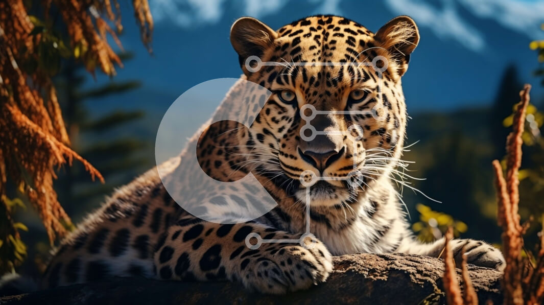 Σετ των 2 Intra Συλλεκτικό Ξύλινο Παζλ Plywood  4mm - Μεγάλη λεοπάρδαλη που κάθεται σε βραχώδη εξάρθρωση στο δάσος Σε Ξύλινο Κουτί - Διαστάσεις: 10x10 cm – 25 κομμάτια