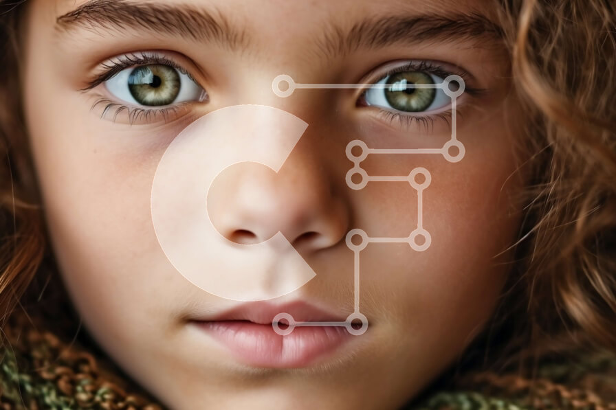 Intra Συλλεκτικό Ξύλινο Παζλ Plywood  4mm - Σοβαρό πορτρέτο ενός νεαρού κοριτσιού με μακριά σγουρά καστανά μαλλιά και πράσινα μάτια Σε Ξύλινο Κουτί - Διαστάσεις Puzzle: 10x10 cm – 25 κομμάτια