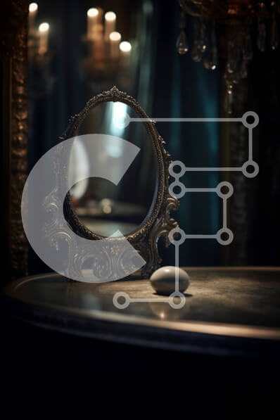 Intra Συλλεκτικό Ξύλινο Παζλ Plywood  4mm - Περίπλοκος σκαλιστός καθρέφτης με λοξότμητη άκρη σε δωμάτιο με χαμηλό φωτισμό Σε Ξύλινο Κουτί - Διαστάσεις Puzzle: 10x10 cm – 25 κομμάτια