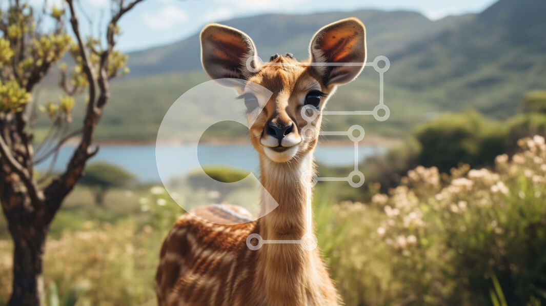 Intra Συλλεκτικό Ξύλινο Παζλ Plywood  4mm - Μωρό αντιλόπη σε ένα χορταριασμένο χωράφι με βουνά και λίμνη Σε Ξύλινο Κουτί - Διαστάσεις: 10x10 cm – 25 κομμάτια