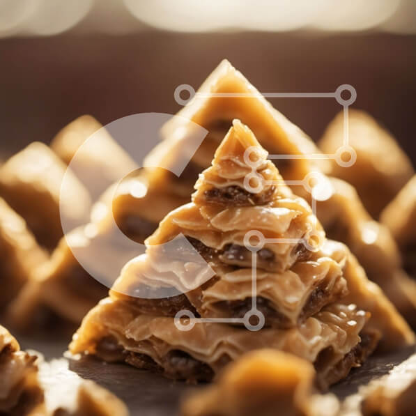 Σετ των 2 Intra Συλλεκτικό Ξύλινο Παζλ Plywood  4mm - Από κοντά όψη του νόστιμου επιδορπίου μπακλαβά Σε Ξύλινο Κουτί - Διαστάσεις: 10x10 cm – 25 κομμάτια