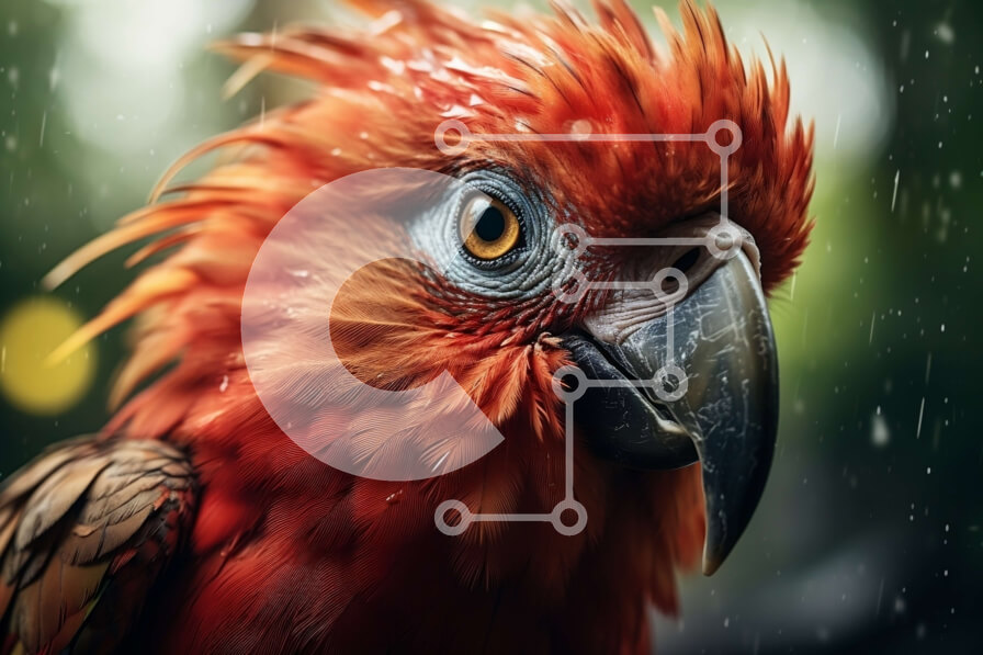 Σετ των 2 Intra Συλλεκτικό Ξύλινο Παζλ Plywood  4mm - Κοντινή όψη ενός κόκκινου παπαγάλου με μεγάλο ράμφος Σε Ξύλινο Κουτί - Διαστάσεις: 10x10 cm – 25 κομμάτια