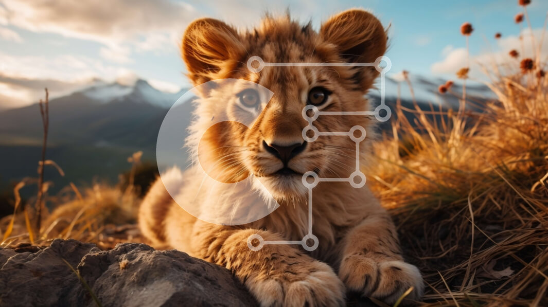 Σετ των 2 Intra Συλλεκτικό Ξύλινο Παζλ Plywood  4mm - Λιοντάρι που κάθεται σε βραχώδες έδαφος με βουνά στο φόντο Σε Ξύλινο Κουτί - Διαστάσεις: 10x10 cm – 25 κομμάτια