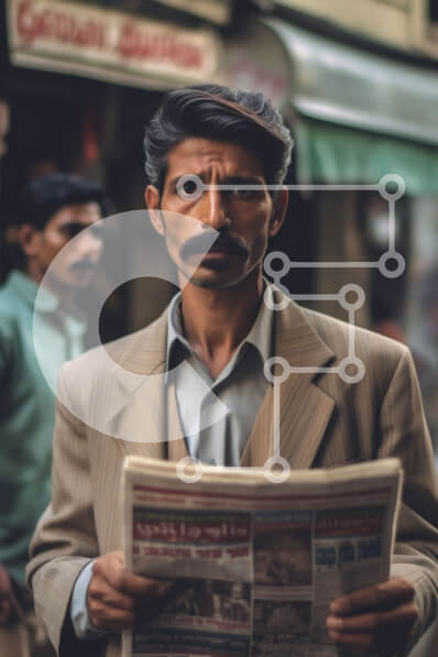 Intra Συλλεκτικό Ξύλινο Παζλ Plywood  4mm - Σοβαρός επιχειρηματίας που διαβάζει εφημερίδα σε μια γωνιά του δρόμου Σε Ξύλινο Κουτί - Διαστάσεις Puzzle: 10x10 cm – 25 κομμάτια