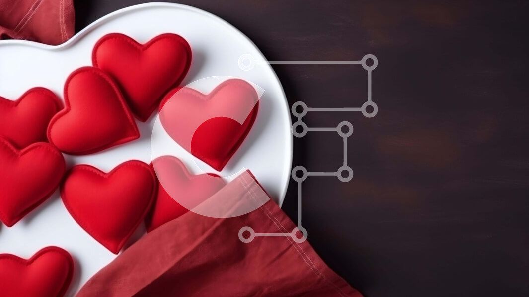 Intra Συλλεκτικό Ξύλινο Παζλ Plywood  4mm - Πιάτο σε σχήμα καρδιάς με κόκκινες καρδιές σε σκούρο φόντο Σε Ξύλινο Κουτί - Διαστάσεις Puzzle: 10x10 cm – 25 κομμάτια