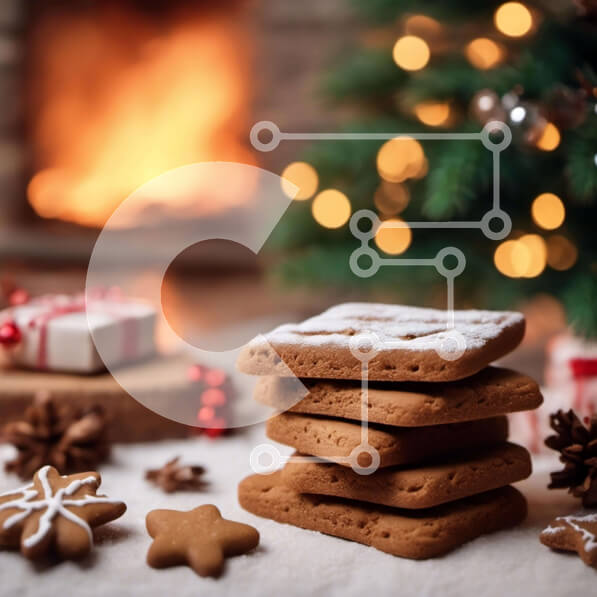 Intra Συλλεκτικό Ξύλινο Παζλ Plywood  4mm - Στοίβα από μπισκότα μελόψωμο μπροστά από ένα τζάκι Σε Ξύλινο Κουτί - Διαστάσεις: 10x10 cm – 25 κομμάτια