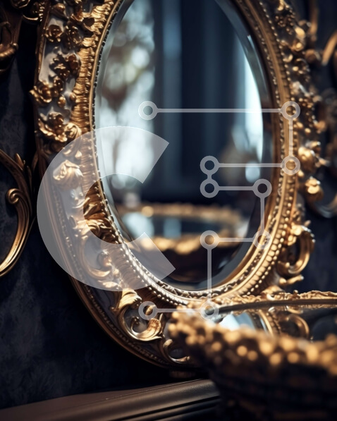 Intra Συλλεκτικό Ξύλινο Παζλ Plywood  4mm - Κομψό δωμάτιο με παραμορφωμένο καθρέφτη αντίκα Σε Ξύλινο Κουτί - Διαστάσεις Puzzle: 10x10 cm – 25 κομμάτια