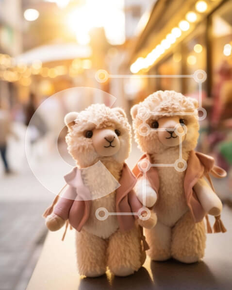 Intra Συλλεκτικό Ξύλινο Παζλ Plywood  4mm - Δύο αρκουδάκια με ροζ μπουφάν σε μια υπαίθρια αγορά Σε Ξύλινο Κουτί - Διαστάσεις Puzzle: 10x10 cm – 25 κομμάτια