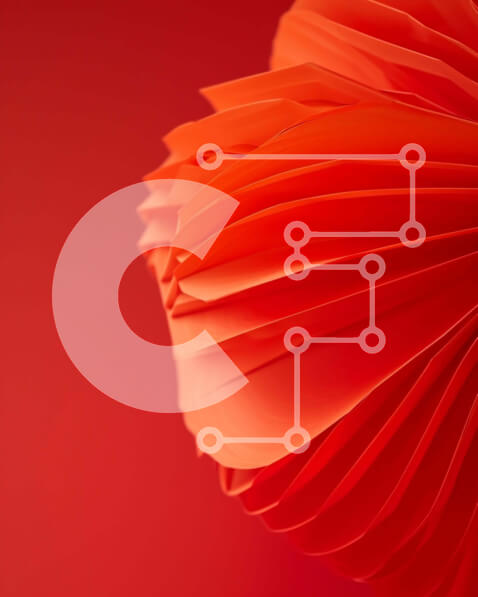 Intra Συλλεκτικό Ξύλινο Παζλ Plywood  4mm - Πορτοκαλί χάρτινο γλυπτό λουλουδιών σε κόκκινο φόντο Σε Ξύλινο Κουτί - Διαστάσεις Puzzle: 10x10 cm – 25 κομμάτια