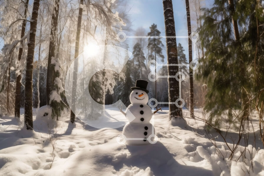 Intra Συλλεκτικό Ξύλινο Παζλ Plywood  4mm - Χιονάνθρωπος σε ένα δάσος της Χειμερινής Χώρας των Θαυμάτων Σε Ξύλινο Κουτί - Διαστάσεις: 10x10 cm – 25 κομμάτια