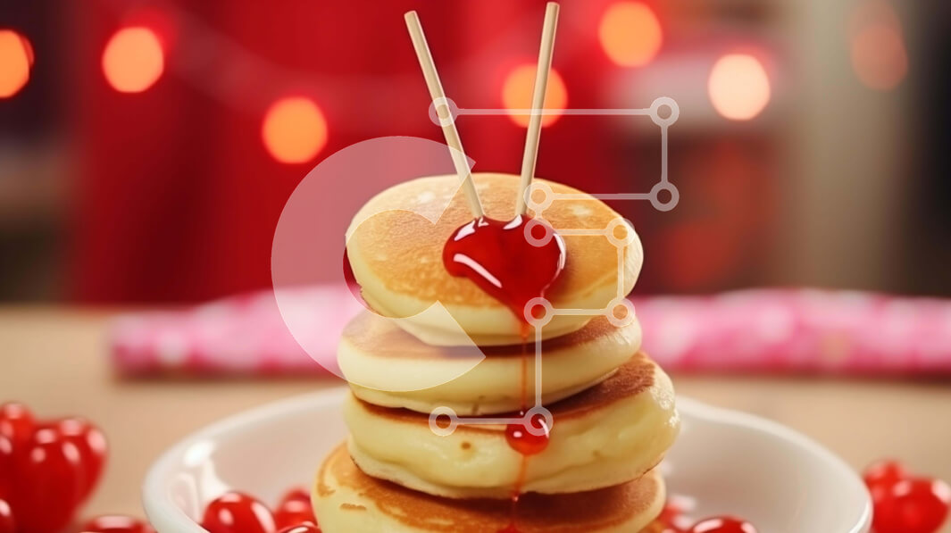 Σετ των 2 Intra Συλλεκτικό Ξύλινο Παζλ Plywood  4mm - Στοίβα από τηγανίτες με κόκκινο σιρόπι και διακοσμήσεις με θέμα τον Άγιο Βαλεντίνο Σε Ξύλινο Κουτί - Διαστάσεις: 10x10 cm – 25 κομμάτια