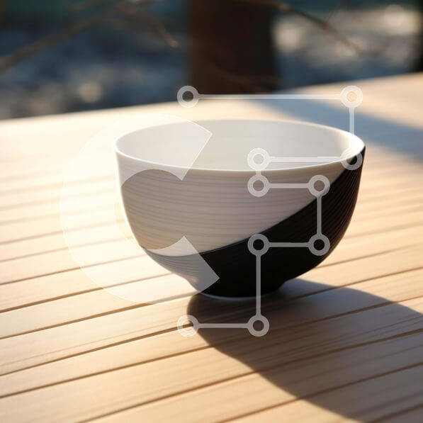 Intra Συλλεκτικό Ξύλινο Παζλ Plywood  4mm - Μαύρο και άσπρο μπολ σε ξύλινο τραπέζι εξωτερικού χώρου Σε Ξύλινο Κουτί - Διαστάσεις Puzzle: 10x10 cm – 25 κομμάτια