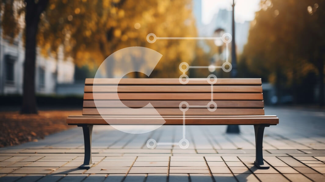 Intra Συλλεκτικό Ξύλινο Παζλ Plywood  4mm - Κενός ξύλινος πάγκος στην οδό της πόλης με ψηλά κτίρια στο παρασκήνιο Σε Ξύλινο Κουτί - Διαστάσεις Puzzle: 10x10 cm – 25 κομμάτια