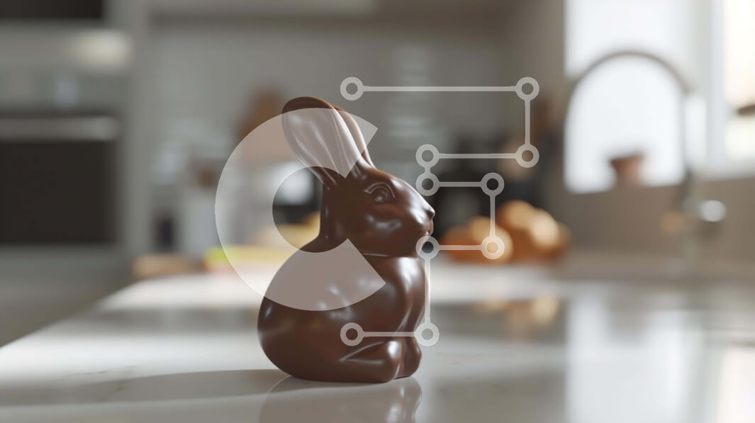 Intra Συλλεκτικό Ξύλινο Παζλ Plywood  4mm - Σοκολατένιο ειδώλιο λαγουδάκι του Πάσχα στον πάγκο της κουζίνας Σε Ξύλινο Κουτί - Διαστάσεις: 10x10 cm – 25 κομμάτια