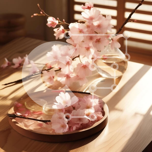 Intra Συλλεκτικό Ξύλινο Παζλ Plywood  4mm - Ροζ άνθη κερασιάς σε ένα ξύλινο τραπέζι Σε Ξύλινο Κουτί - Διαστάσεις Puzzle: 10x10 cm – 25 κομμάτια