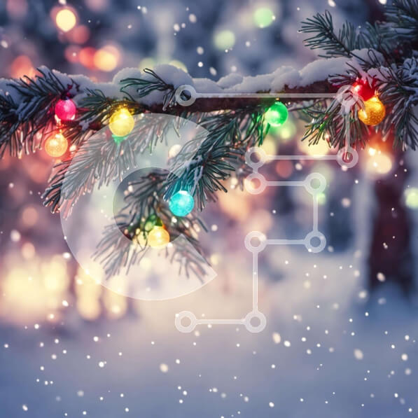 Intra Συλλεκτικό Ξύλινο Παζλ Plywood  4mm - Πολύχρωμα χριστουγεννιάτικα φώτα σε κλαδί δέντρου Σε Ξύλινο Κουτί - Διαστάσεις: 10x10 cm – 25 κομμάτια