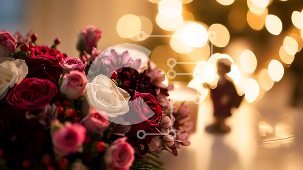 Intra Συλλεκτικό Ξύλινο Παζλ Plywood  4mm - Μπουκέτο με κόκκινα, ροζ και λευκά λουλούδια στο διακοσμητικό τραπέζι Σε Ξύλινο Κουτί - Διαστάσεις Puzzle: 10x10 cm – 25 κομμάτια