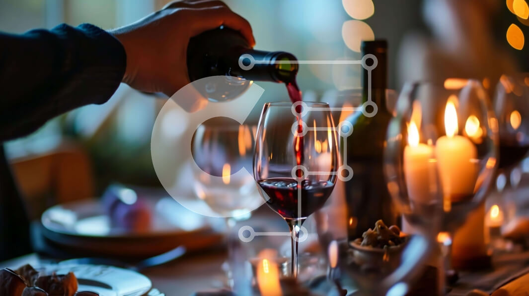 Σετ των 2 Intra Συλλεκτικό Ξύλινο Παζλ Plywood  4mm - Πρόσωπο που ρίχνει κόκκινο κρασί σε ένα ποτήρι στο τραπέζι του δείπνου Σε Ξύλινο Κουτί - Διαστάσεις: 10x10 cm – 25 κομμάτια