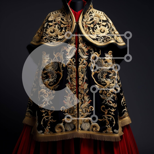 Intra Συλλεκτικό Ξύλινο Παζλ Plywood  4mm - Μαύρο, κόκκινο και χρυσό ακρωτήριο με περίτεχνο σχέδιο Σε Ξύλινο Κουτί - Διαστάσεις Puzzle: 10x10 cm – 25 κομμάτια