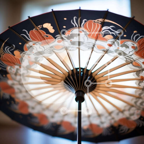 Intra Συλλεκτικό Ξύλινο Παζλ Plywood  4mm - Μαύρη και πορτοκαλί λουλουδάτη ομπρέλα Σε Ξύλινο Κουτί - Διαστάσεις Puzzle: 10x10 cm – 25 κομμάτια