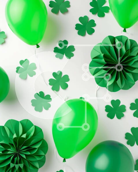 Intra Συλλεκτικό Ξύλινο Παζλ Plywood  4mm - Γιορτή του Αγίου Πατρικίου με πράσινα μπαλόνια και τριφύλλια Σε Ξύλινο Κουτί - Διαστάσεις: 10x10 cm – 25 κομμάτια