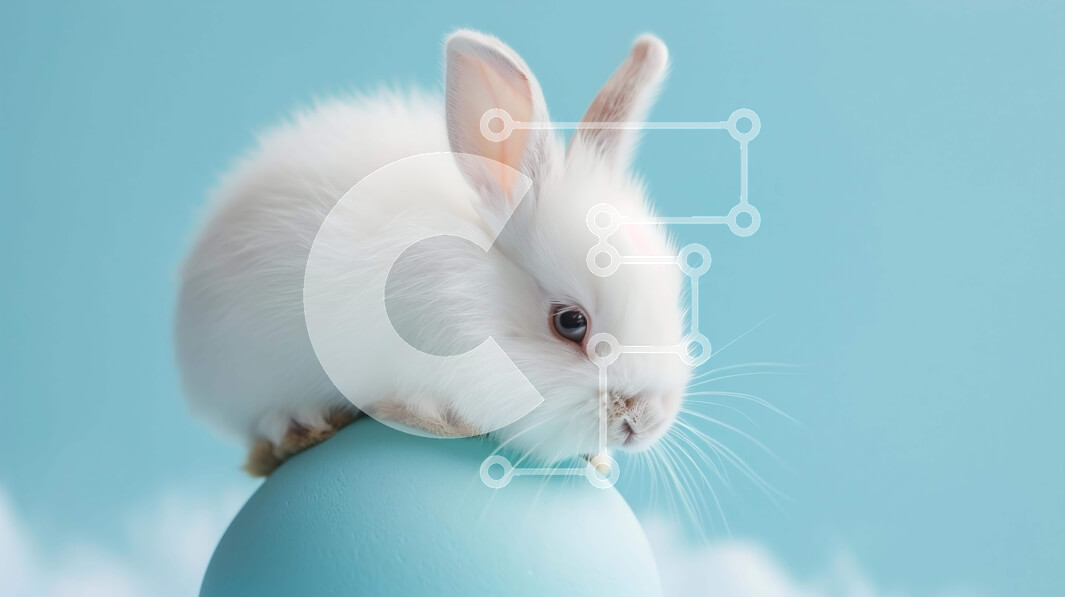 Intra Συλλεκτικό Ξύλινο Παζλ Plywood  4mm - Λευκό λαγουδάκι που κάθεται στο πασχαλινό αυγό με μπλε και άσπρες ρίγες Σε Ξύλινο Κουτί - Διαστάσεις: 10x10 cm – 25 κομμάτια