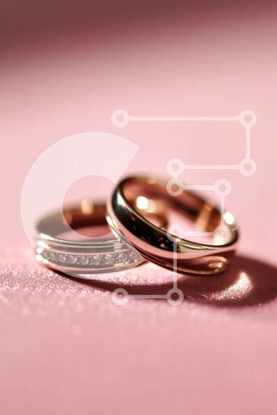 Intra Συλλεκτικό Ξύλινο Παζλ Plywood  4mm - Κομψή εικόνα δύο χρυσών βέρες σε απαλό ροζ φόντο Σε Ξύλινο Κουτί - Διαστάσεις Puzzle: 10x10 cm – 25 κομμάτια