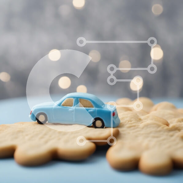 Σετ των 2 Intra Συλλεκτικό Ξύλινο Παζλ Plywood  4mm - Μπλε αυτοκίνητο παιχνίδι σε μπισκότα με νιφάδες χιονιού στο φόντο Σε Ξύλινο Κουτί - Διαστάσεις: 10x10 cm – 25 κομμάτια