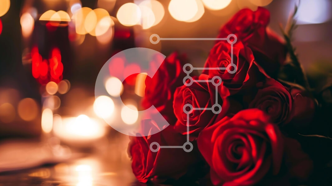 Intra Συλλεκτικό Ξύλινο Παζλ Plywood  4mm - Ρομαντική γιορτή με κόκκινα τριαντάφυλλα και ποτήρια κρασιού Σε Ξύλινο Κουτί - Διαστάσεις Puzzle: 10x10 cm – 25 κομμάτια