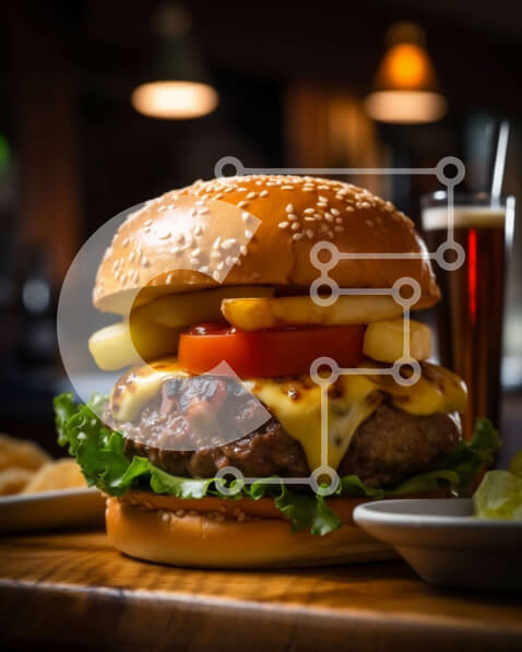 Σετ των 2 Intra Συλλεκτικό Ξύλινο Παζλ Plywood  4mm - Ζουμερό Cheeseburger με μαρούλι και ντομάτα σε ξύλινο τραπέζι Σε Ξύλινο Κουτί - Διαστάσεις: 10x10 cm – 25 κομμάτια