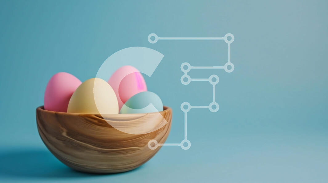 Intra Συλλεκτικό Ξύλινο Παζλ Plywood  4mm - Πολύχρωμα Πασχαλινά αυγά σε ξύλινο μπολ σε μπλε φόντο Σε Ξύλινο Κουτί - Διαστάσεις: 10x10 cm – 25 κομμάτια