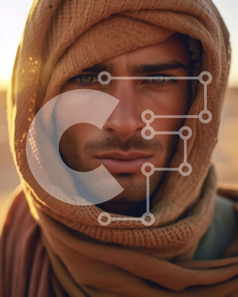 Intra Συλλεκτικό Ξύλινο Παζλ Plywood  4mm - Εκπληκτική εικόνα του ανθρώπου με καφέ μαντίλα και τη ρόμπα στην έρημο στο ηλιοβασίλεμα Σε Ξύλινο Κουτί - Διαστάσεις Puzzle: 10x10 cm – 25 κομμάτια