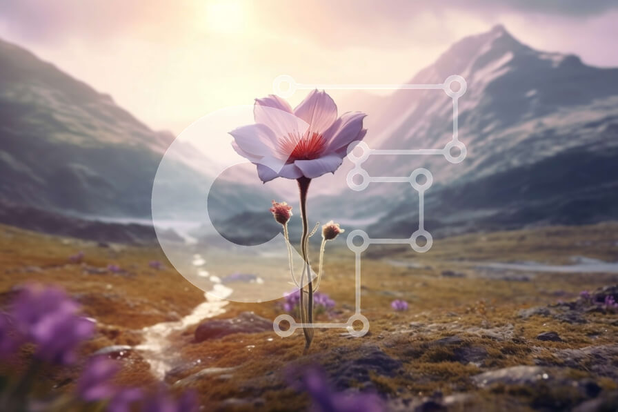 Intra Συλλεκτικό Ξύλινο Παζλ Plywood  4mm - Όμορφη εικόνα ενός ροζ λουλουδιού σε ένα πορφυρό πεδίο στο ηλιοβασίλεμα Σε Ξύλινο Κουτί - Διαστάσεις: 10x10 cm – 25 κομμάτια