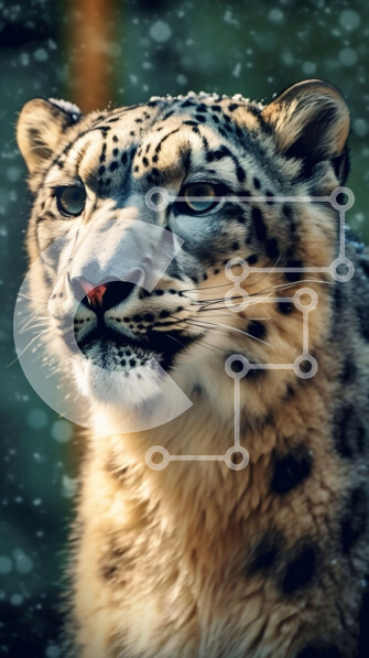 Σετ των 2 Intra Συλλεκτικό Ξύλινο Παζλ Plywood  4mm - Όμορφη εικόνα μιας λεοπάρδαλης του χιονιού στο χιόνι Σε Ξύλινο Κουτί - Διαστάσεις: 10x10 cm – 25 κομμάτια