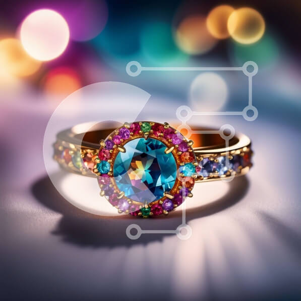 Σετ των 2 Intra Συλλεκτικό Ξύλινο Παζλ Plywood  4mm - Εκπληκτικό κοντινό πλάνο από πολύχρωμο δαχτυλίδι πολύτιμων λίθων με χρυσή ζώνη Σε Ξύλινο Κουτί - Διαστάσεις: 10x10 cm – 25 κομμάτια