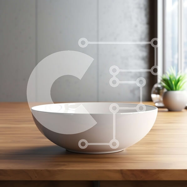 Intra Συλλεκτικό Ξύλινο Παζλ Plywood  4mm - Λευκό μπολ σε ξύλινο τραπέζι με θέα στον ορίζοντα της πόλης Σε Ξύλινο Κουτί - Διαστάσεις Puzzle: 10x10 cm – 25 κομμάτια