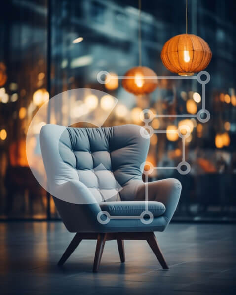 Intra Συλλεκτικό Ξύλινο Παζλ Plywood  4mm - Μπλε πολυθρόνα σε μοντέρνο εσωτερικό με φυσικό φως Σε Ξύλινο Κουτί - Διαστάσεις Puzzle: 10x10 cm – 25 κομμάτια