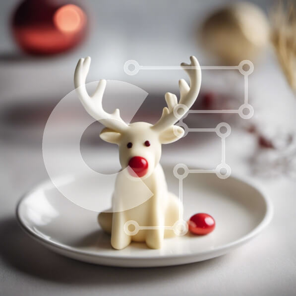 Intra Συλλεκτικό Ξύλινο Παζλ Plywood  4mm - Ειδώλιο Λευκού Τάρανδου με Κόκκινη Μπάλα διακόσμηση Σε Ξύλινο Κουτί - Διαστάσεις: 10x10 cm – 25 κομμάτια