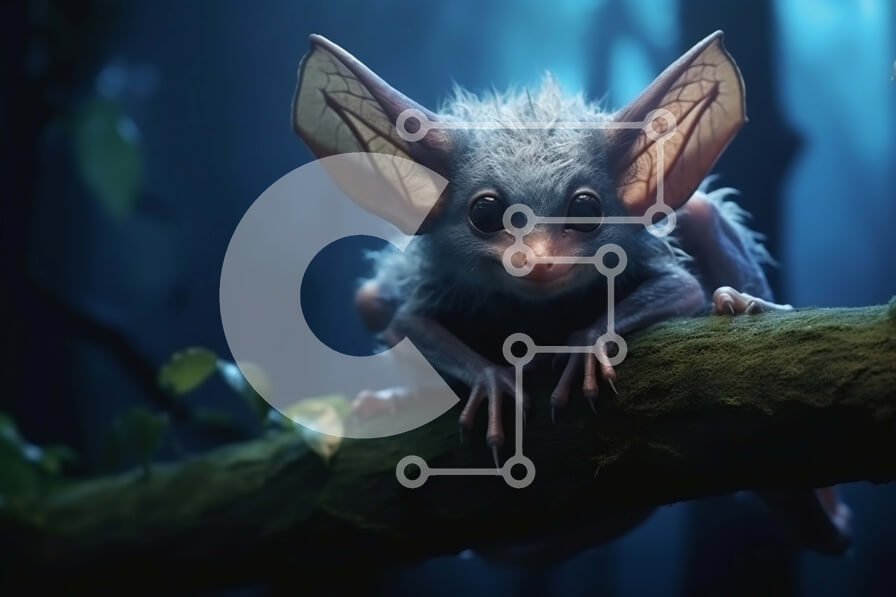 Σετ των 2 Intra Συλλεκτικό Ξύλινο Παζλ Plywood  4mm - Σκοτεινή και μυστηριώδης εικόνα μιας μικρής νυχτερίδας σκαρφαλωμένης σε ένα κλαδί δέντρου Σε Ξύλινο Κουτί - Διαστάσεις: 10x10 cm – 25 κομμάτια