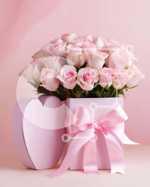 Intra Συλλεκτικό Ξύλινο Παζλ Plywood  4mm - Ροζ κουτί σε σχήμα καρδιάς με λευκά τριαντάφυλλα και ροζ φιόγκους Σε Ξύλινο Κουτί - Διαστάσεις Puzzle: 10x10 cm – 25 κομμάτια