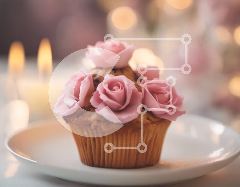 Σετ των 2 Intra Συλλεκτικό Ξύλινο Παζλ Plywood  4mm - Νόστιμο Cupcake με ροζ τριαντάφυλλα σε λευκό πιάτο Σε Ξύλινο Κουτί - Διαστάσεις: 10x10 cm – 25 κομμάτια