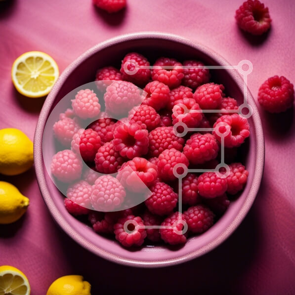 Σετ των 2 Intra Συλλεκτικό Ξύλινο Παζλ Plywood  4mm - Μπολ με φρέσκα σμέουρα και φέτες λεμονιού σε ροζ φόντο Σε Ξύλινο Κουτί - Διαστάσεις: 10x10 cm – 25 κομμάτια