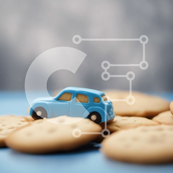 Intra Συλλεκτικό Ξύλινο Παζλ Plywood  4mm - Μπλε αυτοκίνητο παιχνίδι πάνω από στοίβες μπισκότων Σε Ξύλινο Κουτί - Διαστάσεις: 10x10 cm – 25 κομμάτια