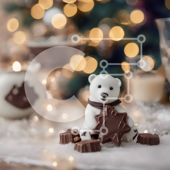 Intra Συλλεκτικό Ξύλινο Παζλ Plywood  4mm - Ειδώλιο πολικής αρκούδας σε καραμέλες σοκολάτας με κεριά και νιφάδα χιονιού Σε Ξύλινο Κουτί - Διαστάσεις Puzzle: 10x10 cm – 25 κομμάτια