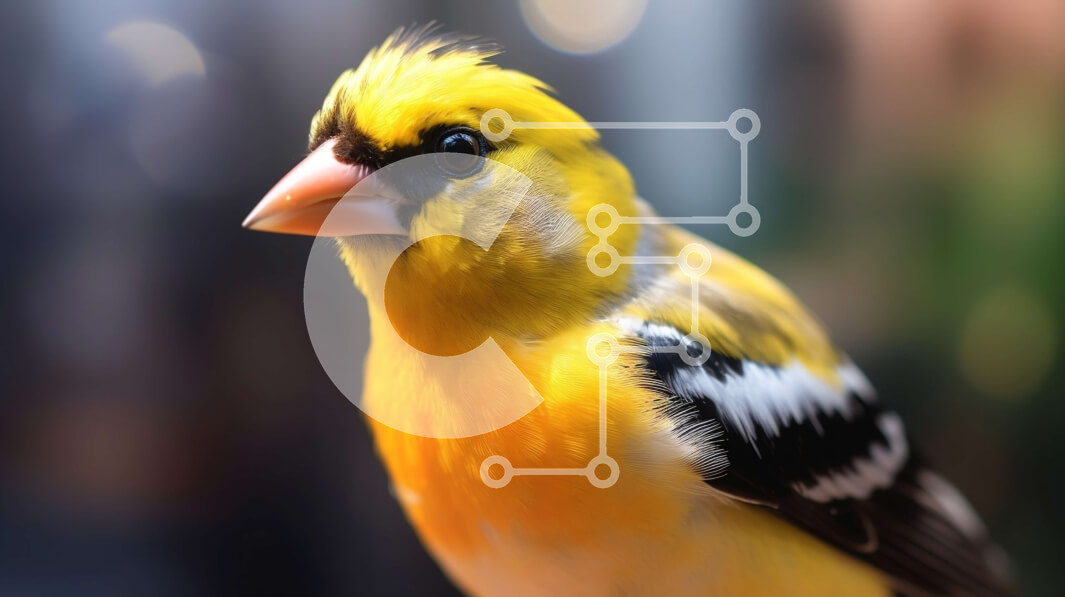 Intra Συλλεκτικό Ξύλινο Παζλ Plywood  4mm - Κίτρινο πουλί με ασπρόμαυρες ρίγες σε μια ξύλινη πέρκα Σε Ξύλινο Κουτί - Διαστάσεις: 10x10 cm – 25 κομμάτια