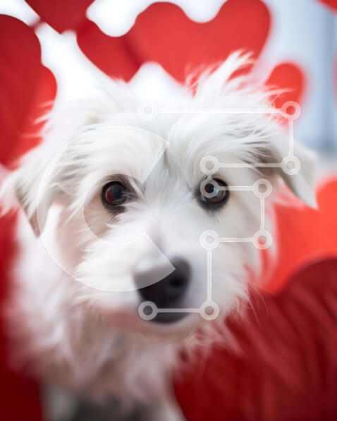 Σετ των 2 Intra Συλλεκτικό Ξύλινο Παζλ Plywood  4mm - Λευκό σκυλί με φόντο κόκκινες καρδιές Σε Ξύλινο Κουτί - Διαστάσεις: 10x10 cm – 25 κομμάτια