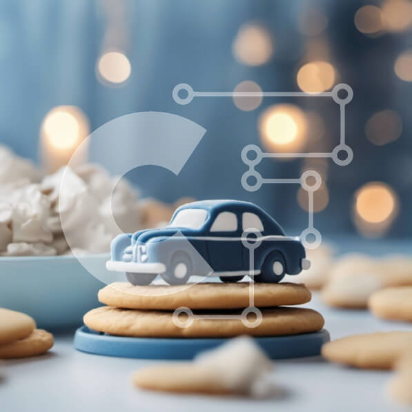 Intra Συλλεκτικό Ξύλινο Παζλ Plywood  4mm - Μπλε αυτοκίνητο παιχνίδι σε στοίβες μπισκότων Σε Ξύλινο Κουτί - Διαστάσεις: 10x10 cm – 25 κομμάτια