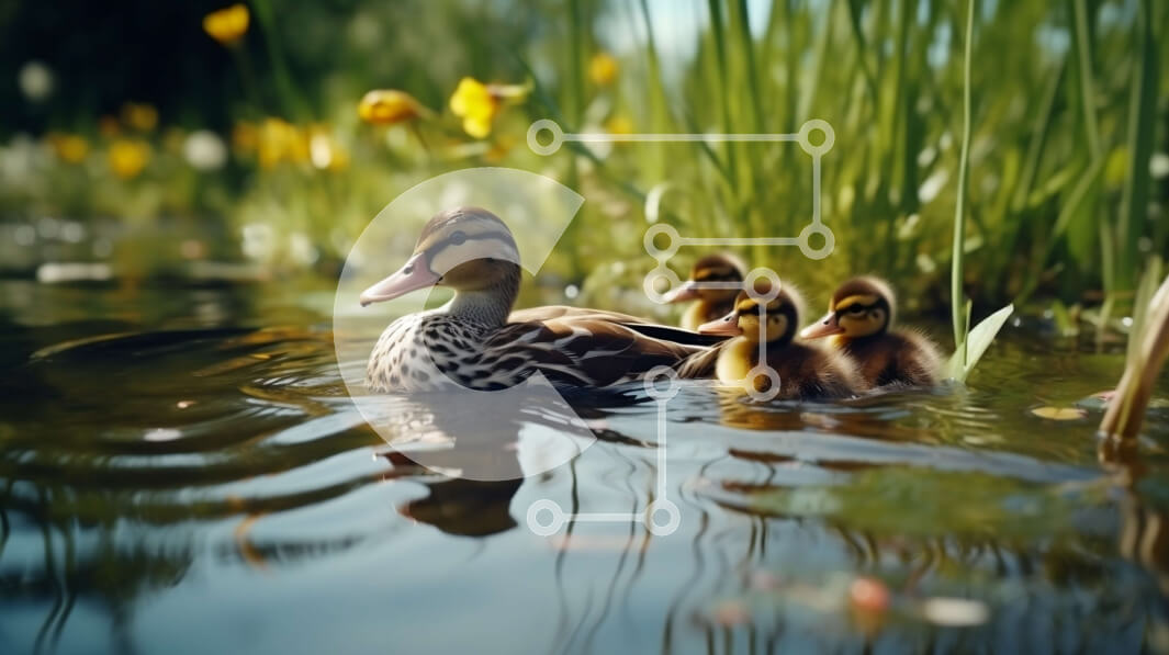 Intra Συλλεκτικό Ξύλινο Παζλ Plywood  4mm - Μητέρα πάπια και παπάκια σε μια γαλήνια σκηνή νερού Σε Ξύλινο Κουτί - Διαστάσεις: 10x10 cm – 25 κομμάτια