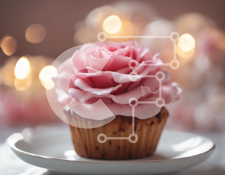 Σετ των 2 Intra Συλλεκτικό Ξύλινο Παζλ Plywood  4mm - Νόστιμο ροζ παγωμένο cupcake σε ένα κομψό λευκό πιάτο Σε Ξύλινο Κουτί - Διαστάσεις: 10x10 cm – 25 κομμάτια